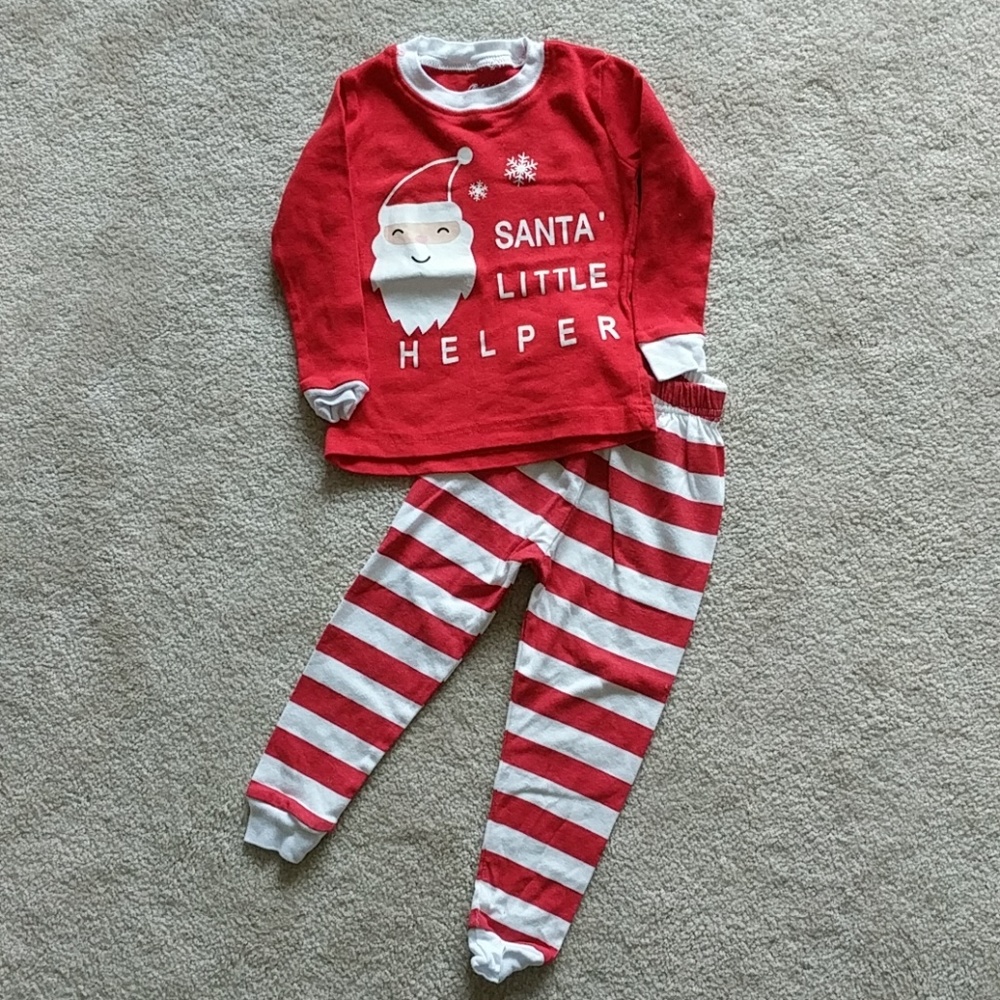EUC Santa Two Piece Striped Pajamas 6-12 months